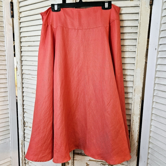 Anne Klein Coral Linen Blend A-line Midi Skirt 6 - Picture 4 of 11